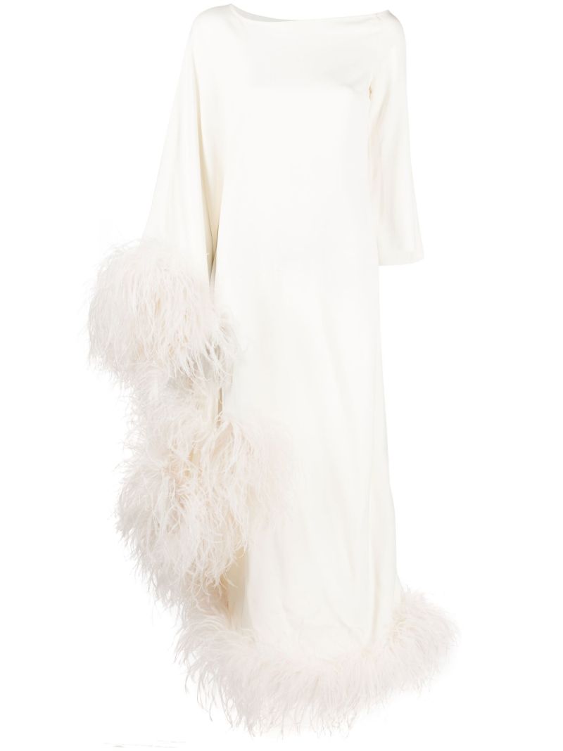 White Ubud Extravaganza Feather-trim Gown