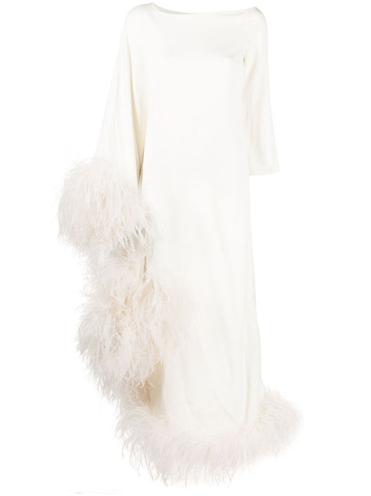 White Ubud Extravaganza Feather-trim Gown