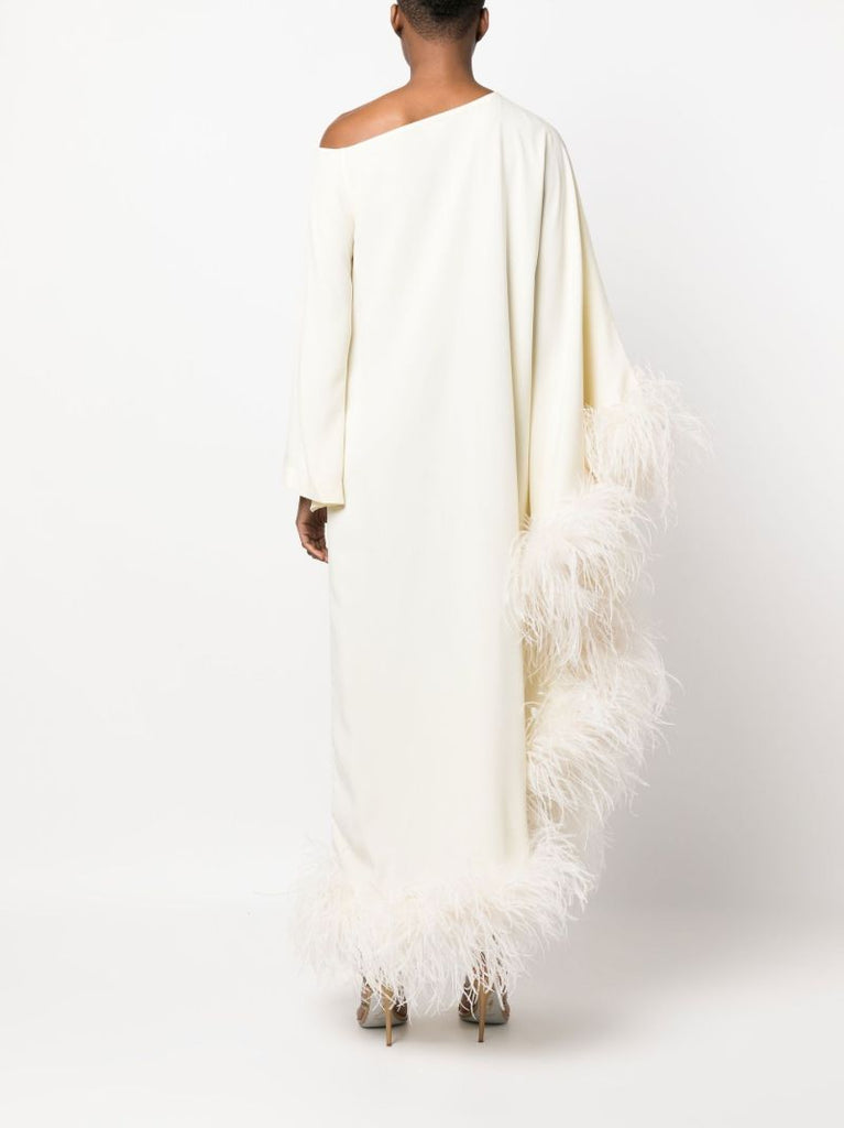 White Ubud Extravaganza Feather-trim Gown