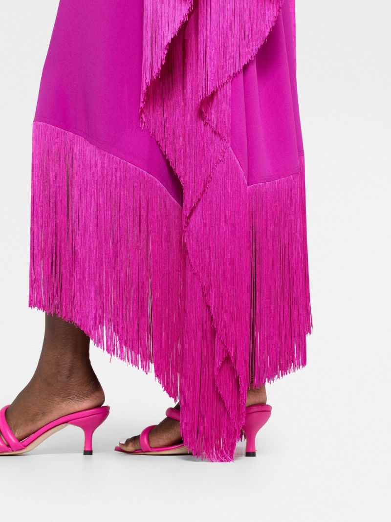 Pink Mrs Ross Asymmetric Fringed Maxi Dress