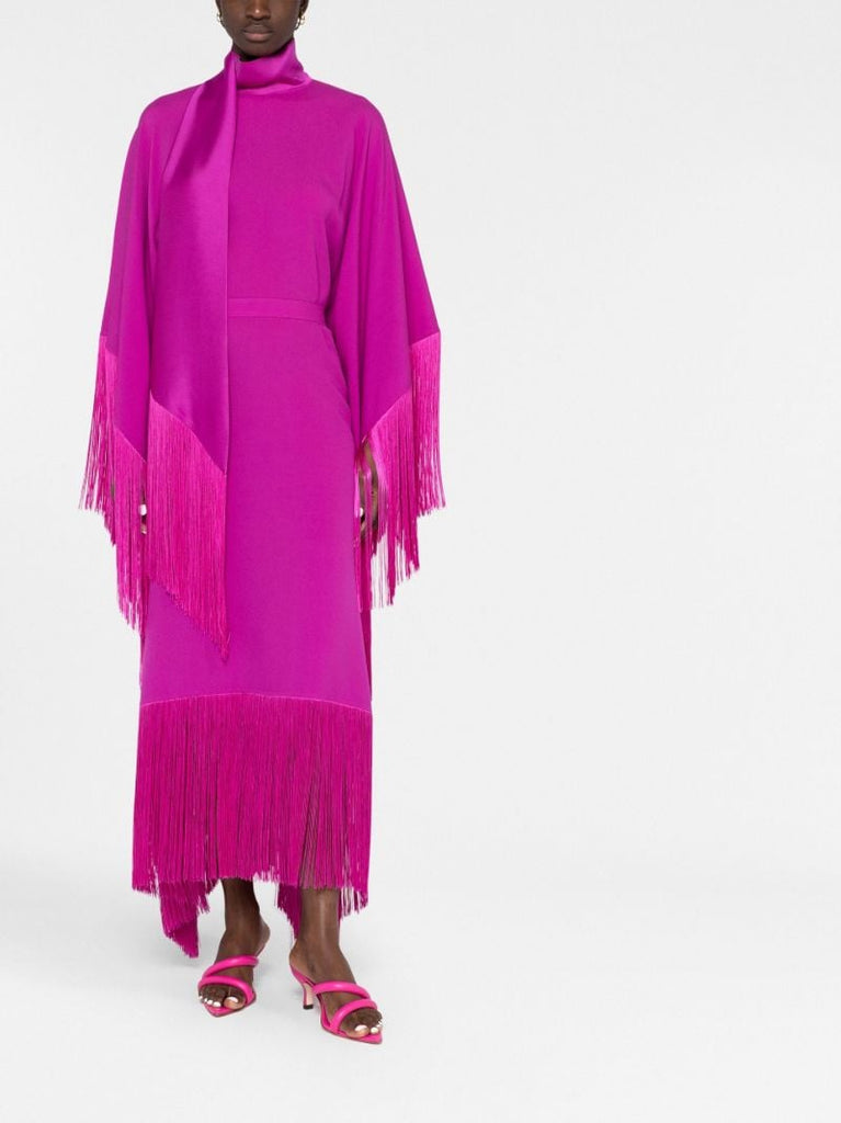 Pink Mrs Ross Asymmetric Fringed Maxi Dress