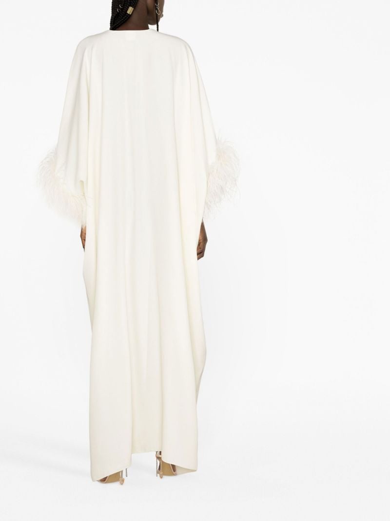 Neutral Feather-trim Kaftan Dress