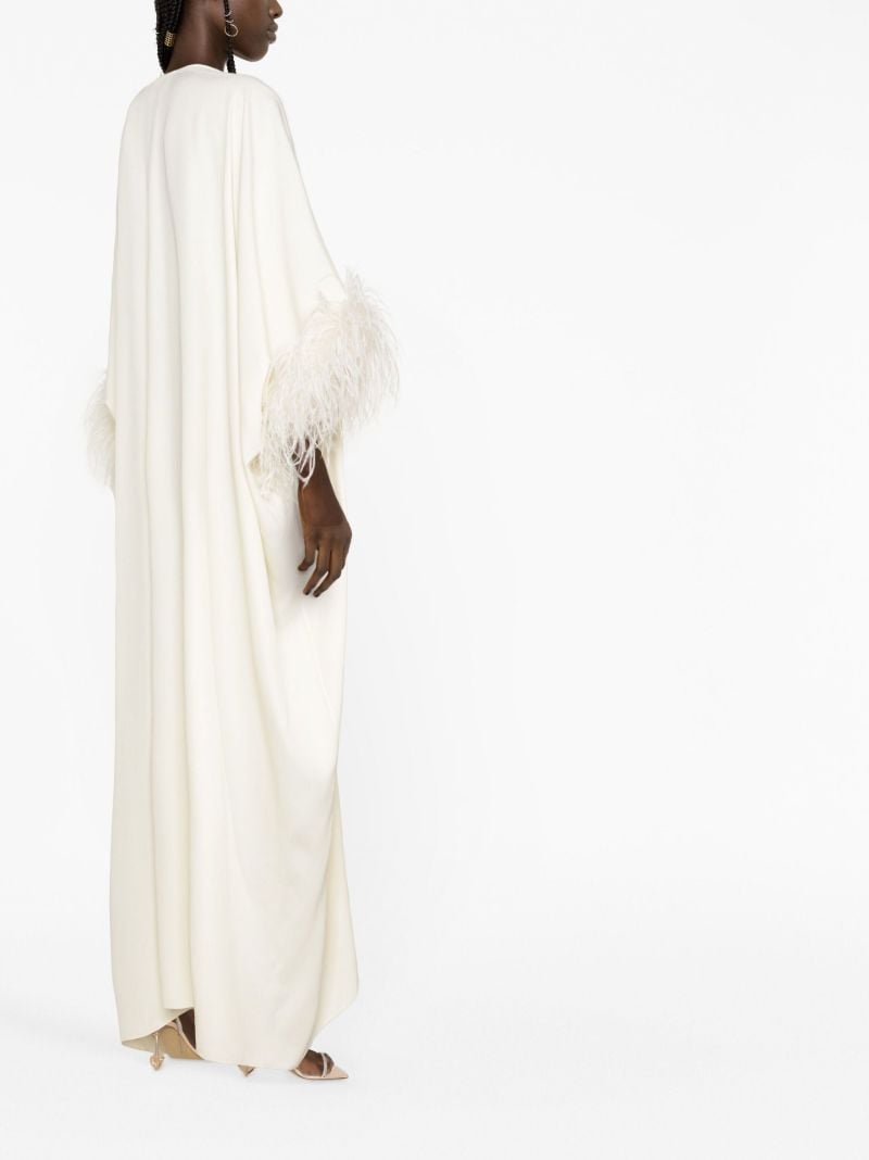 Neutral Feather-trim Kaftan Dress