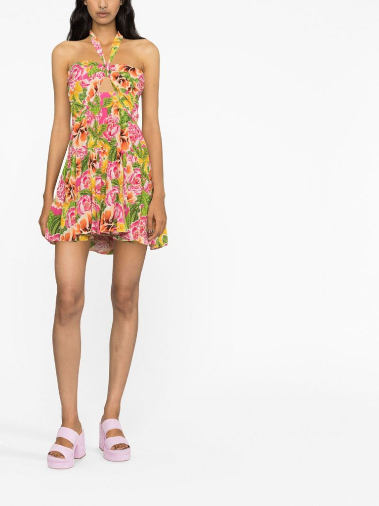 Pink Gioa Floral Print Silk Mini Dress