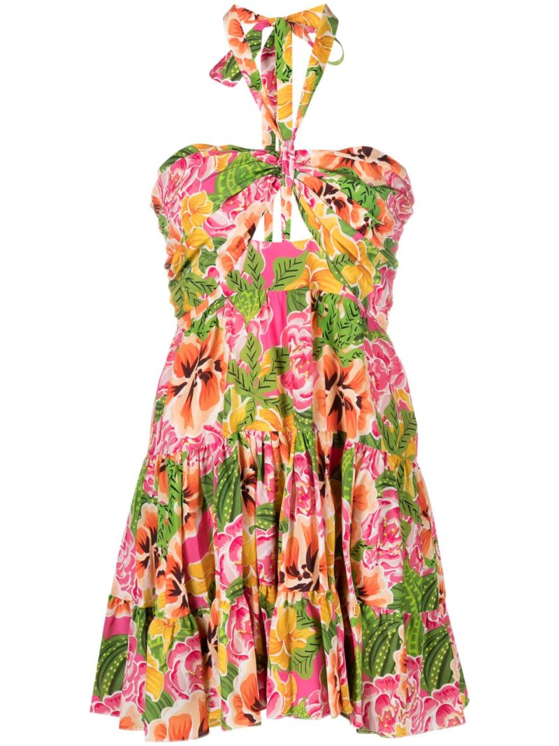 Pink Gioa Floral Print Silk Mini Dress