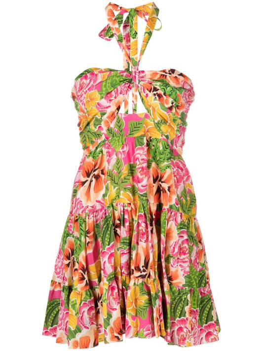 Pink Gioa Floral Print Silk Mini Dress