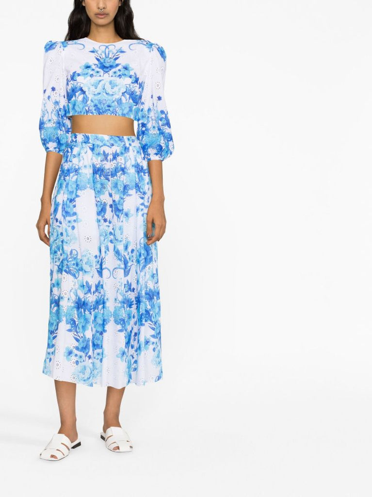 Blue Rhea Floral Print Maxi Skirt