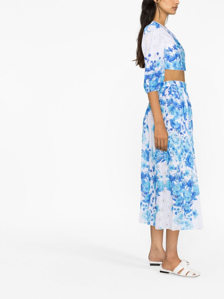 Blue Rhea Floral Print Maxi Skirt