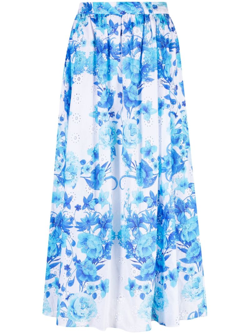 Blue Rhea Floral Print Maxi Skirt