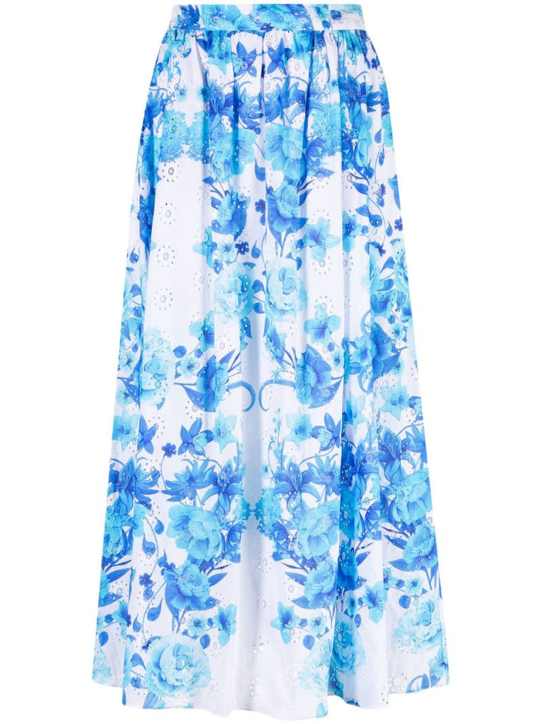 Blue Rhea Floral Print Maxi Skirt