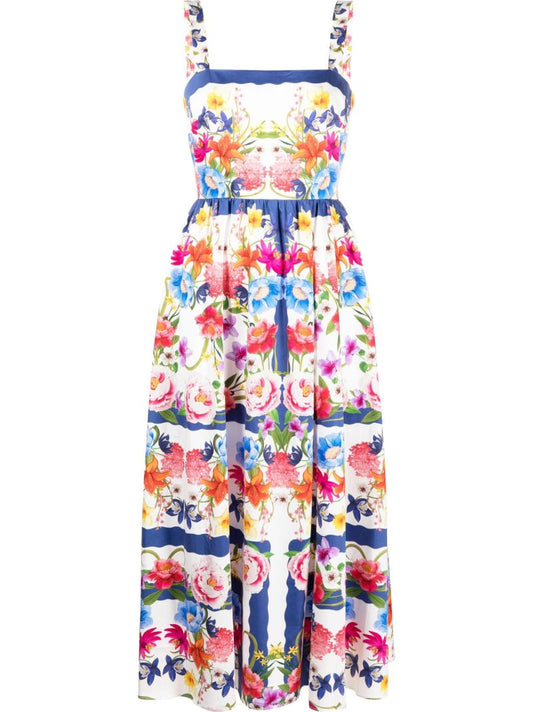 White Ninette Floral Print Midi Dress