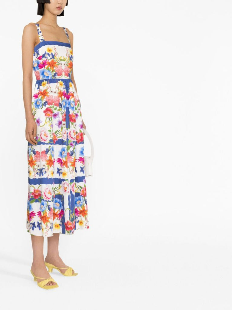 White Ninette Floral Print Midi Dress