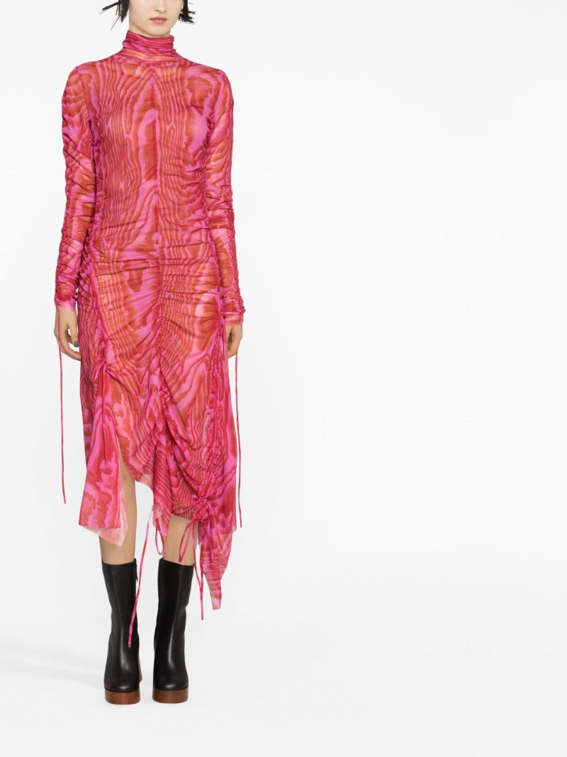 Red Asymmetric Abstract Print Dress