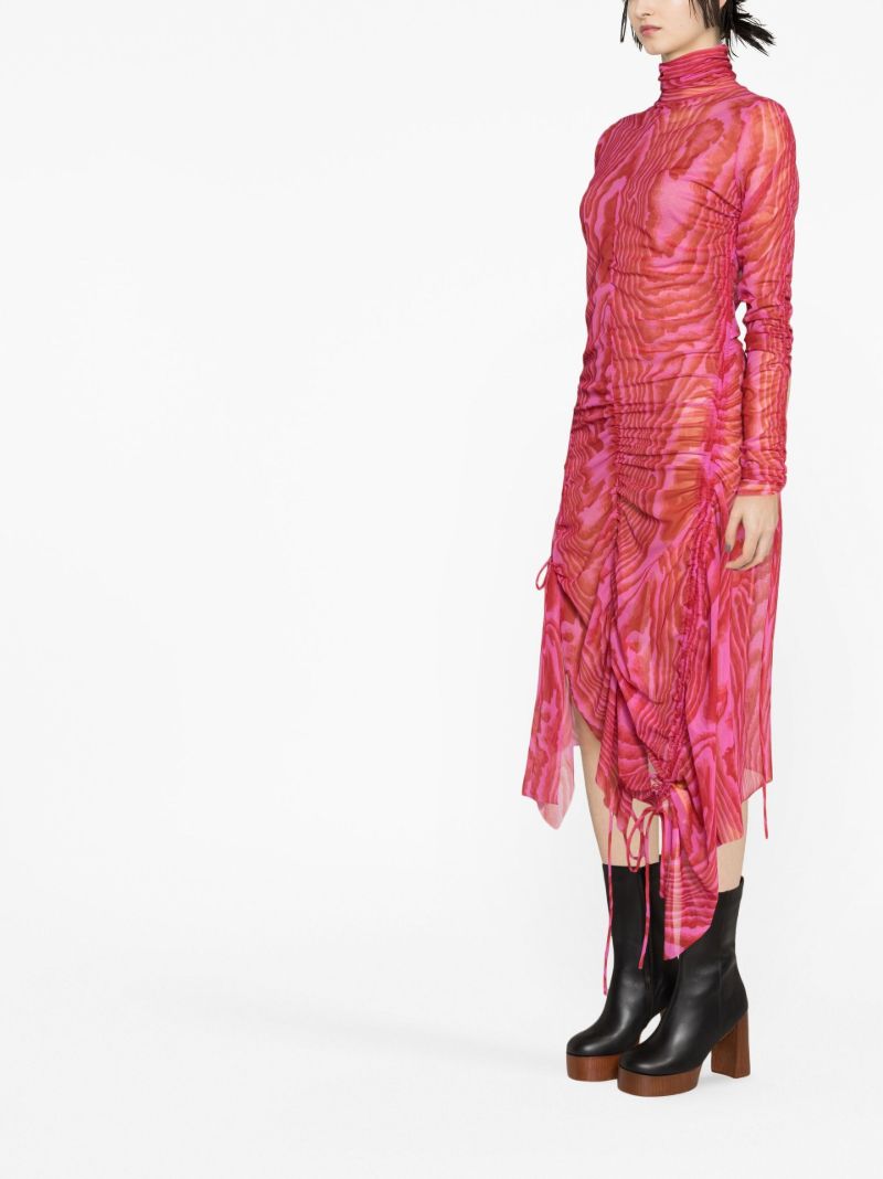 Red Asymmetric Abstract Print Dress