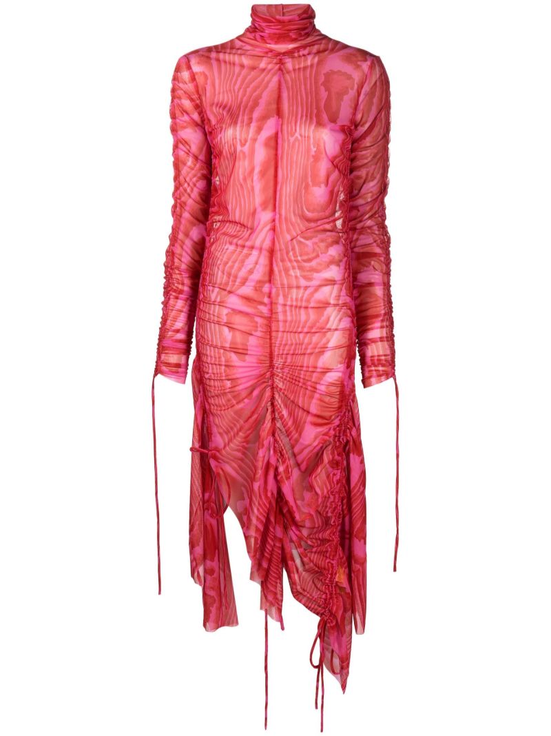 Red Asymmetric Abstract Print Dress