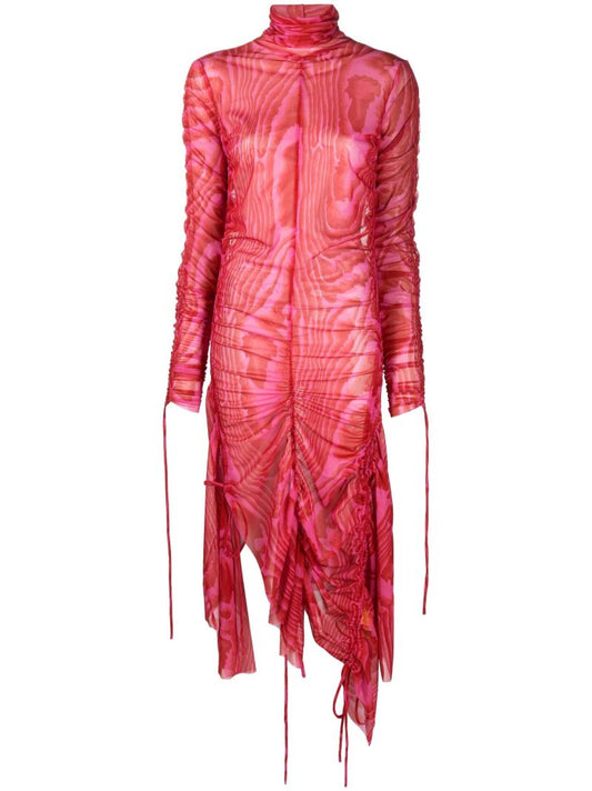 Red Asymmetric Abstract Print Dress