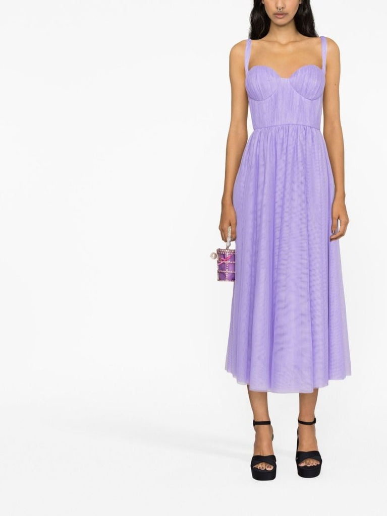 Purple Sweetheart Neck Tulle Midi Dress