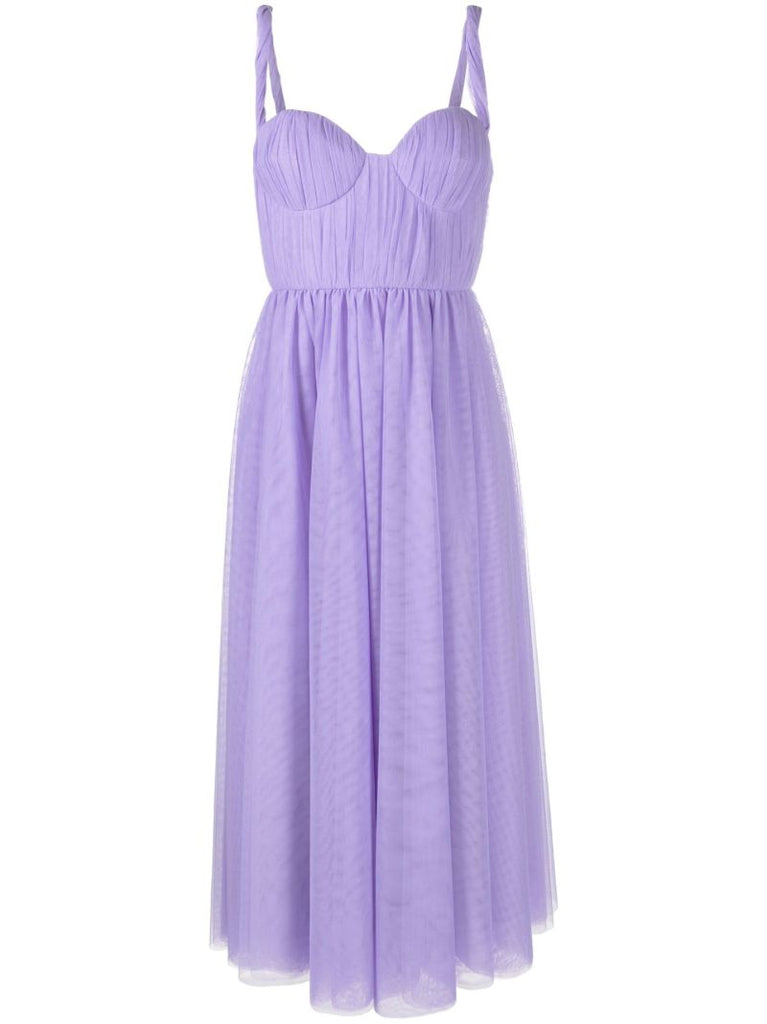 Purple Sweetheart Neck Tulle Midi Dress