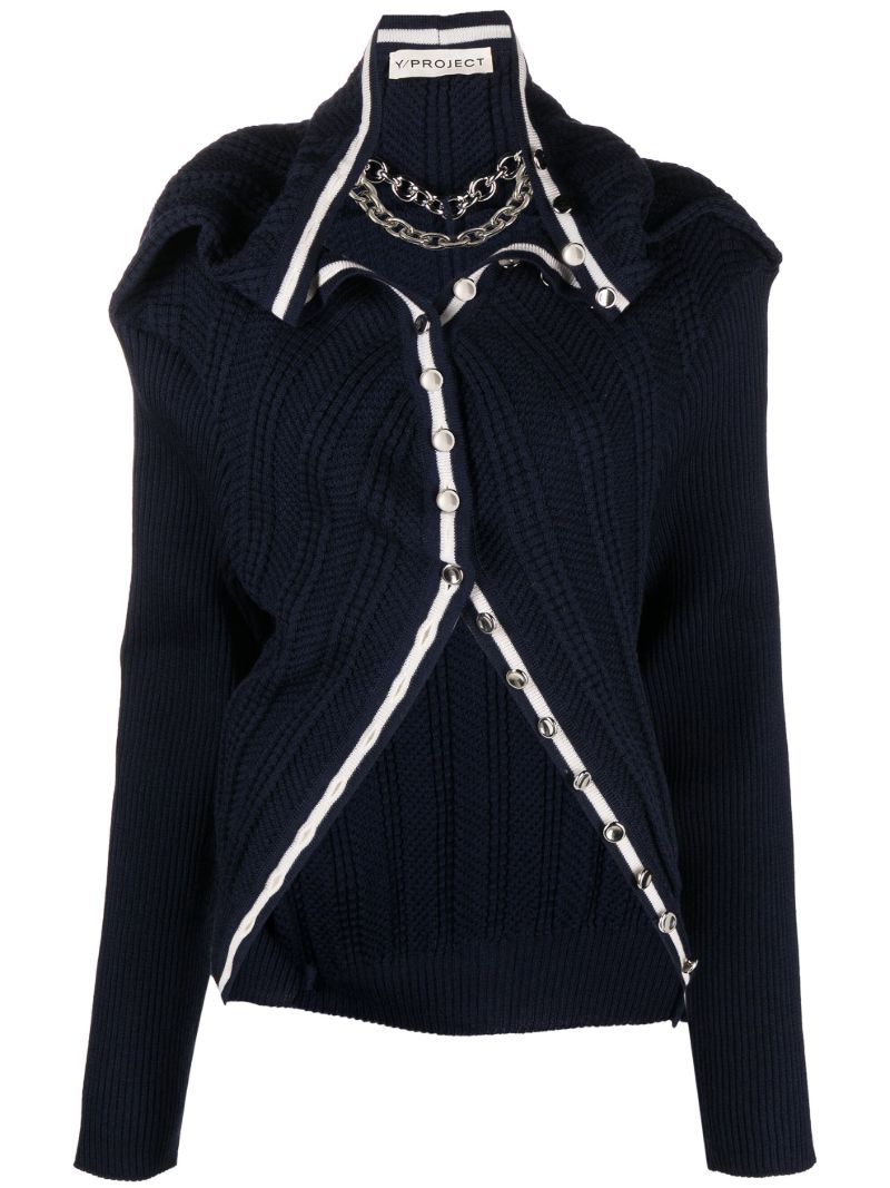 Blue Chain Necklace Wool Cardigan