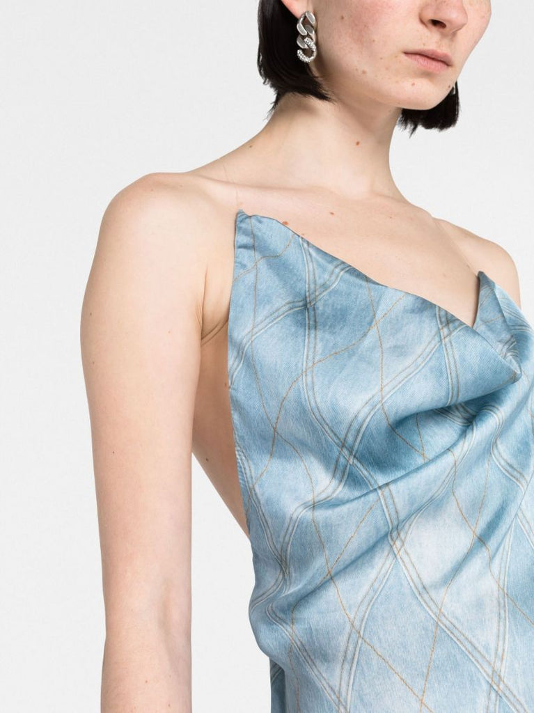 Blue Draped Slip Mini Dress