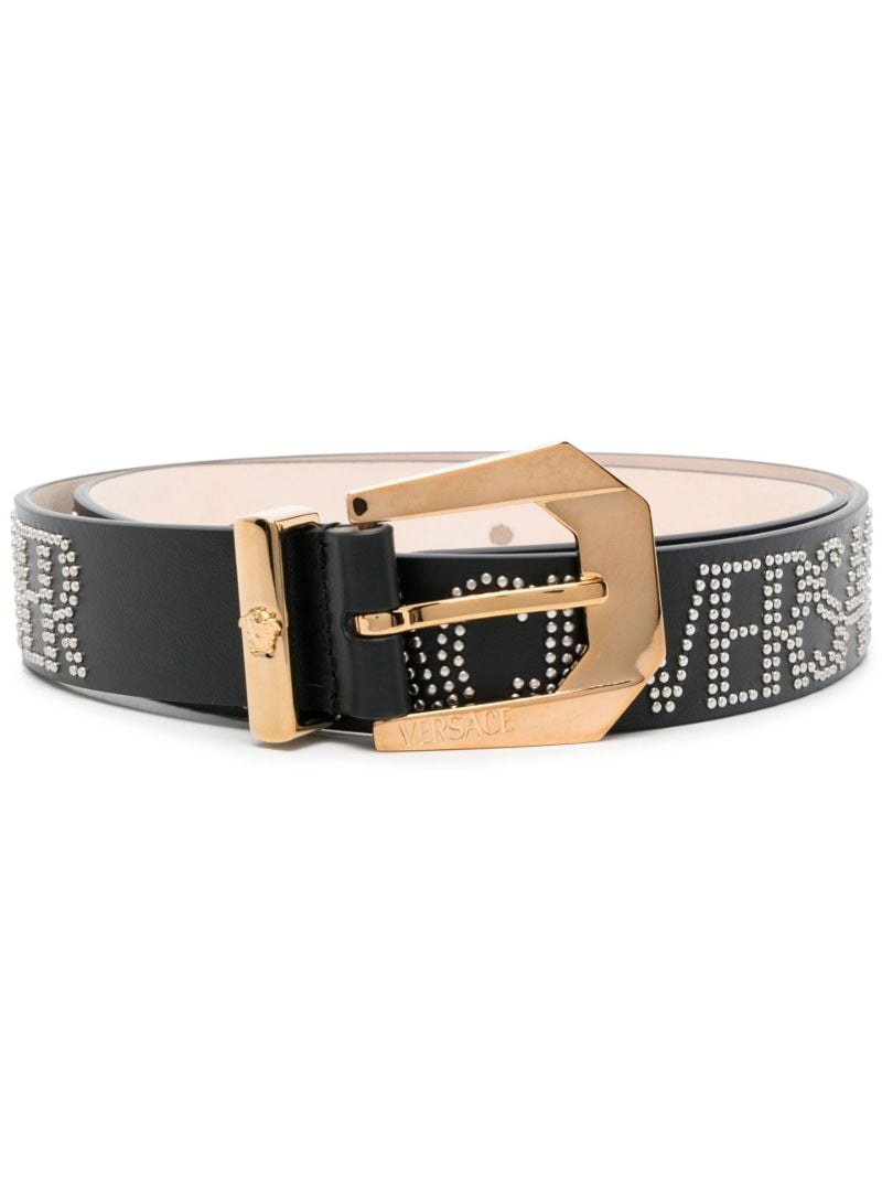 Black Studded Logo Leather Belt