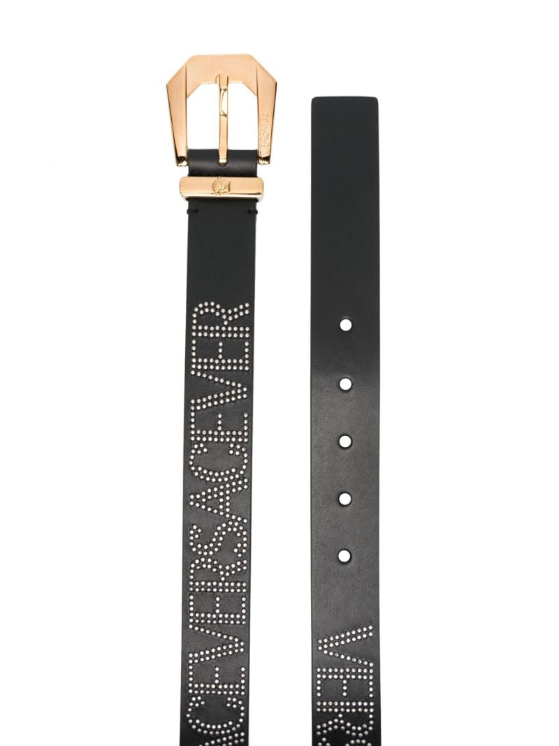 Black Studded Logo Leather Belt