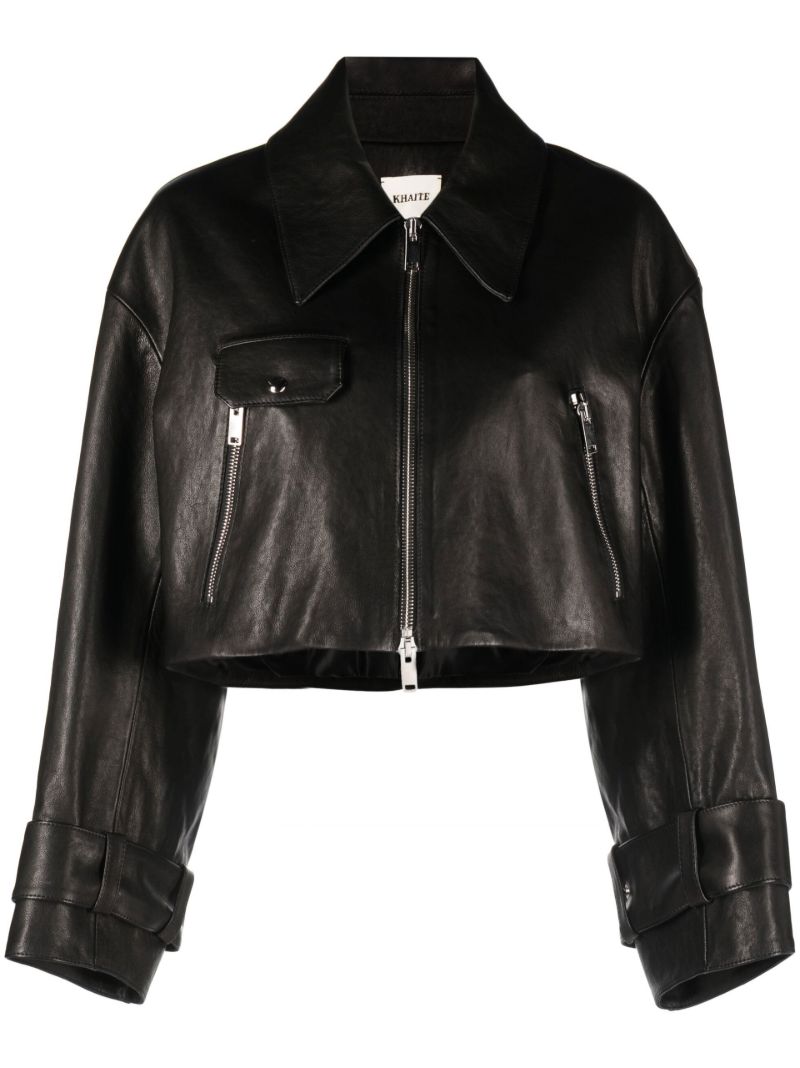 Black Flinn Cropped Leather Jacket