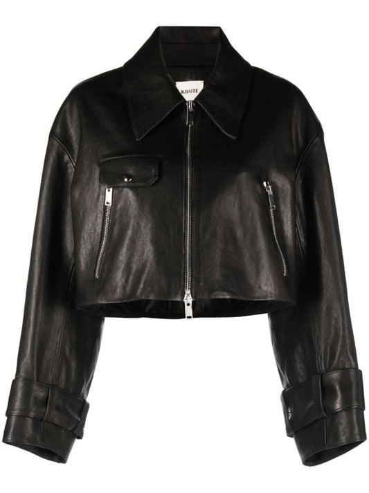 Black Flinn Cropped Leather Jacket