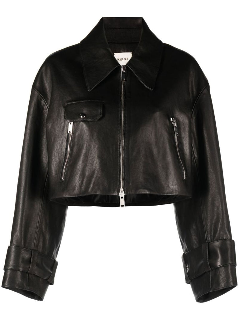 Black Flinn Cropped Leather Jacket