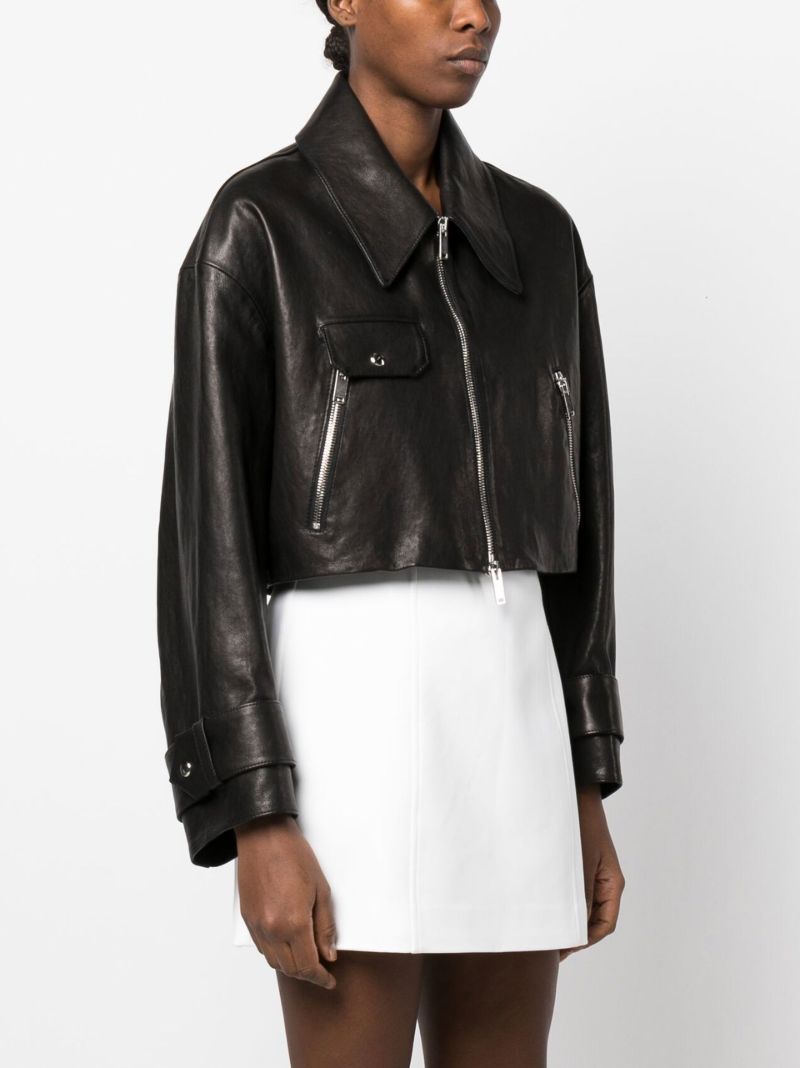 Black Flinn Cropped Leather Jacket