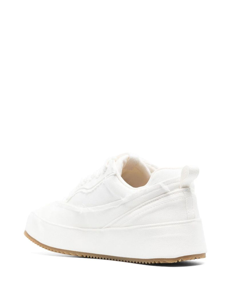 White Deconstructed Denim Sneakers