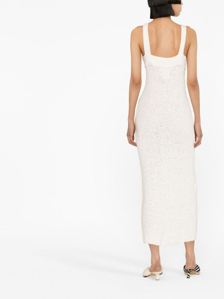 Cream Square-neck Knit Midi Dress