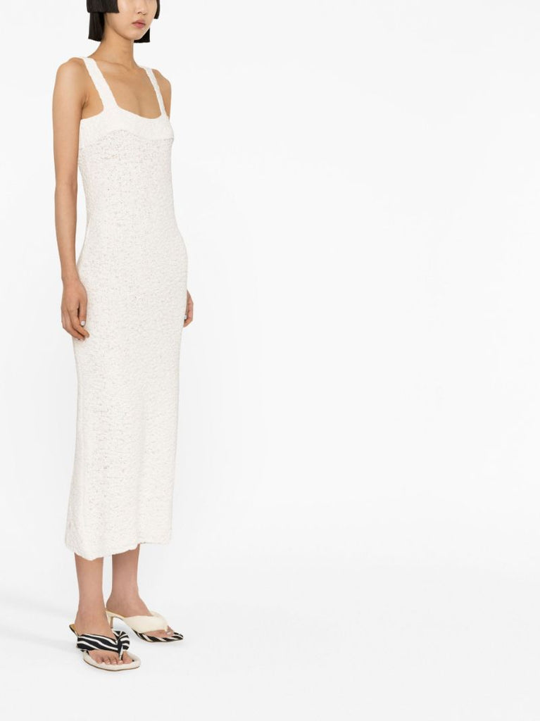 Cream Square-neck Knit Midi Dress