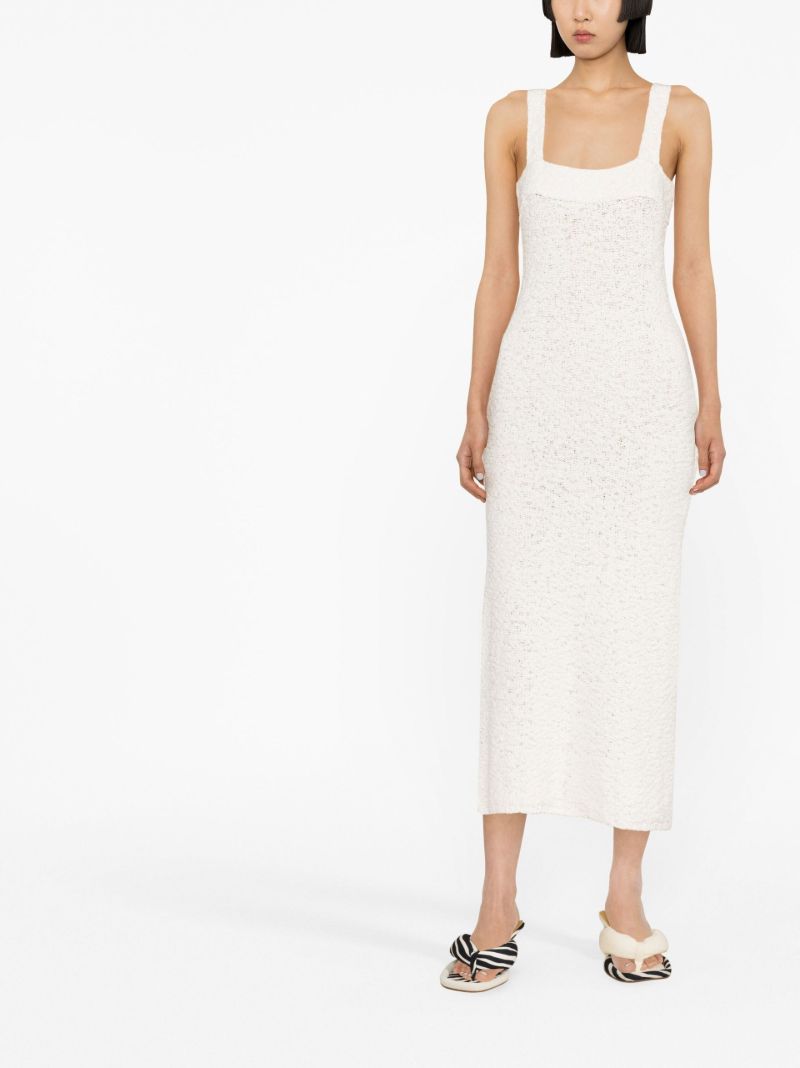 Cream Square-neck Knit Midi Dress