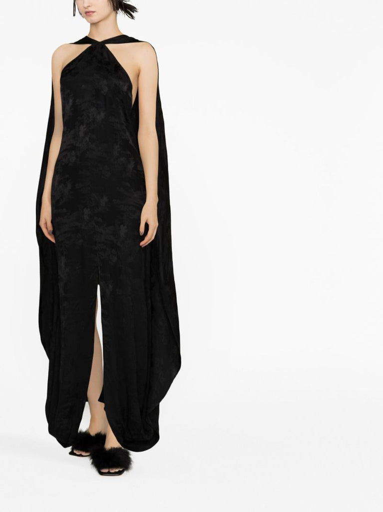 Black Jacquard Cape Maxi Dress