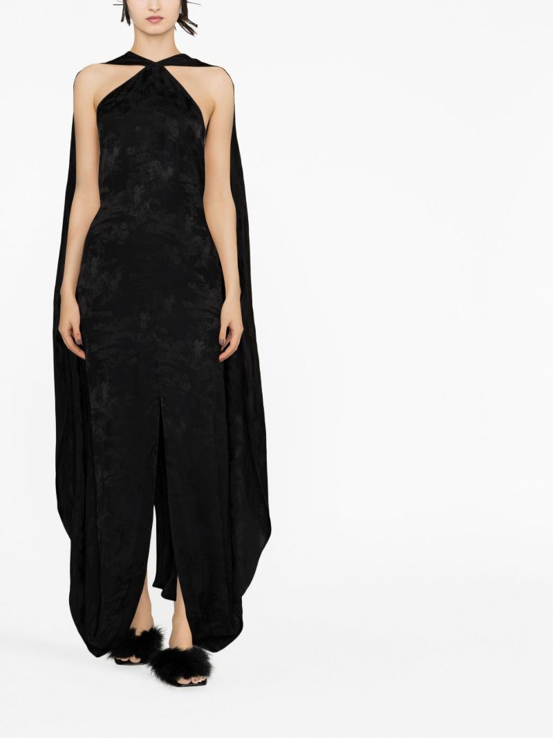 Black Jacquard Cape Maxi Dress
