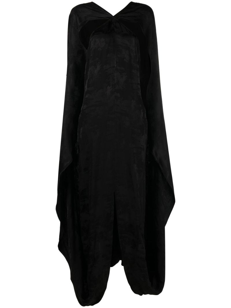 Black Jacquard Cape Maxi Dress