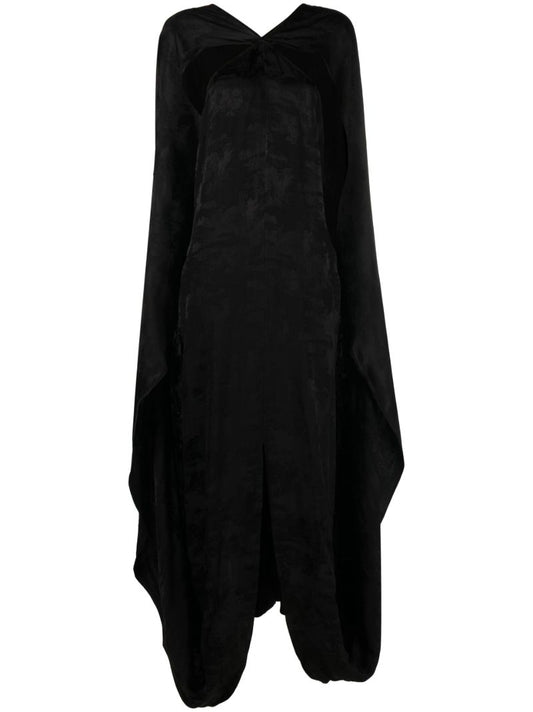 Black Jacquard Cape Maxi Dress