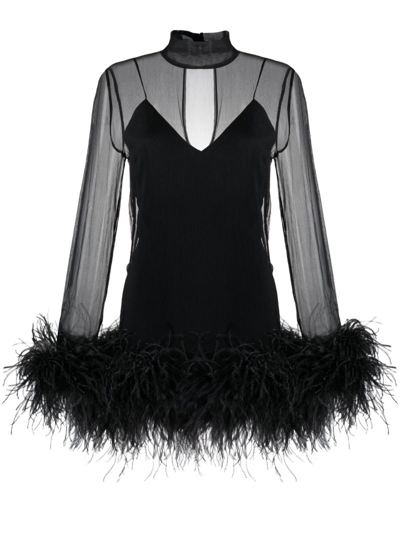 Black Gina Spirito Feather-trim Mini Dress