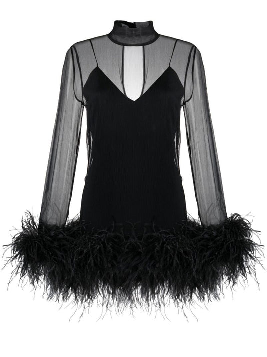 Black Gina Spirito Feather-trim Mini Dress