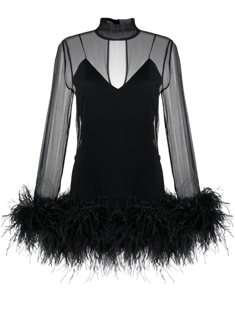 Black Gina Spirito Feather-trim Mini Dress