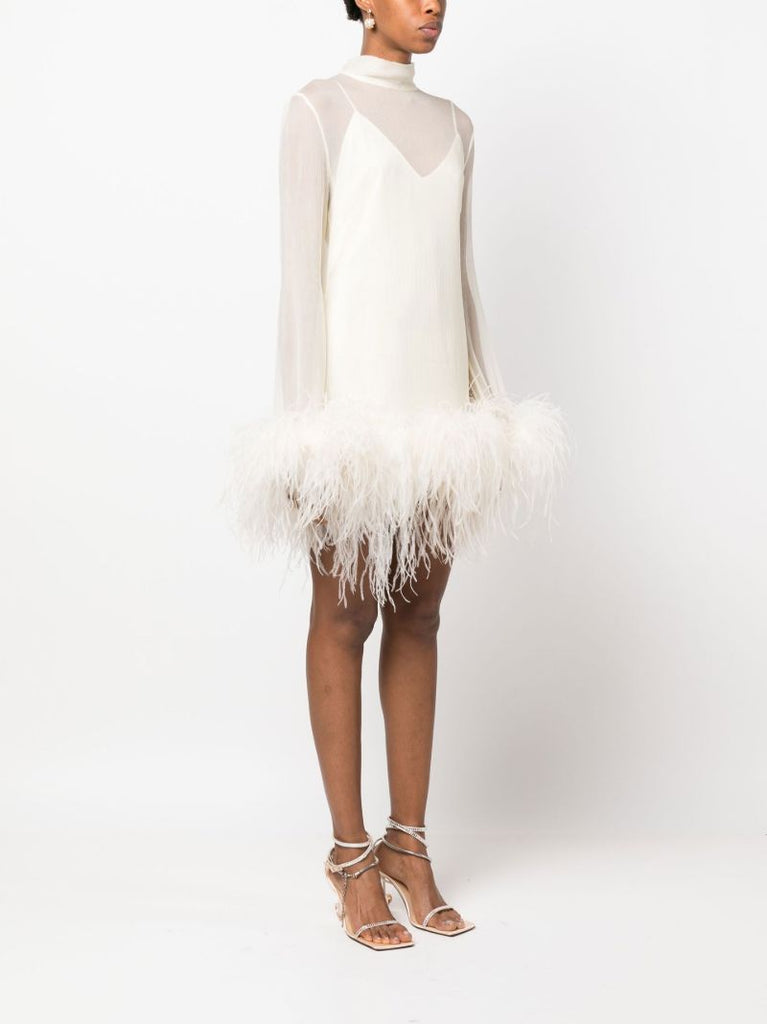 Neutral Gina Spirito Feather-trim Mini Dress