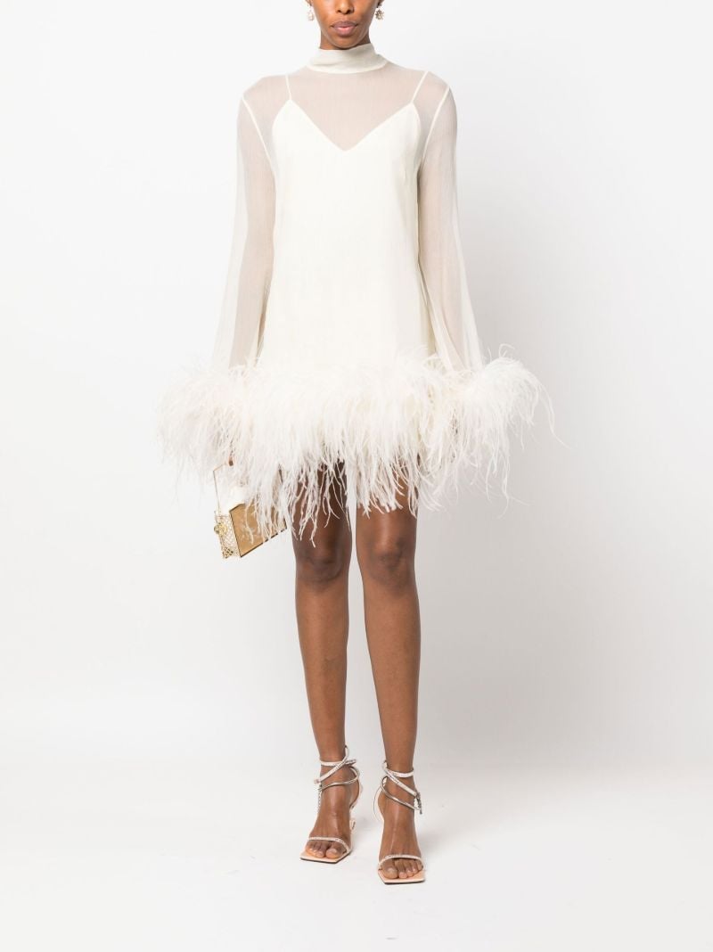 Neutral Gina Spirito Feather-trim Mini Dress