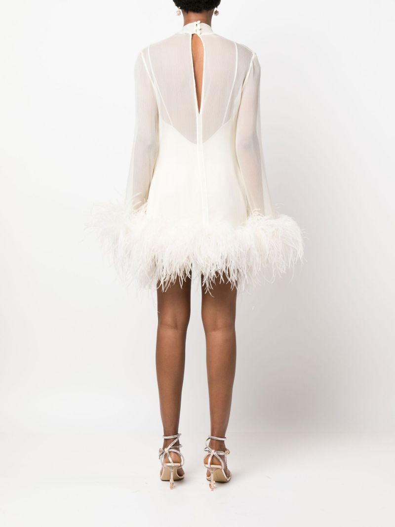 Neutral Gina Spirito Feather-trim Mini Dress