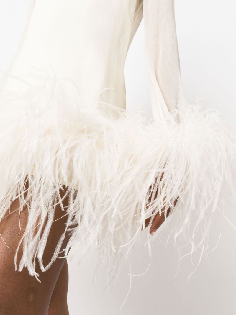 Neutral Gina Spirito Feather-trim Mini Dress