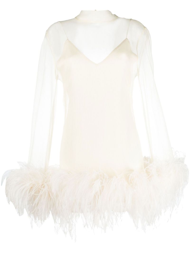 Neutral Gina Spirito Feather-trim Mini Dress