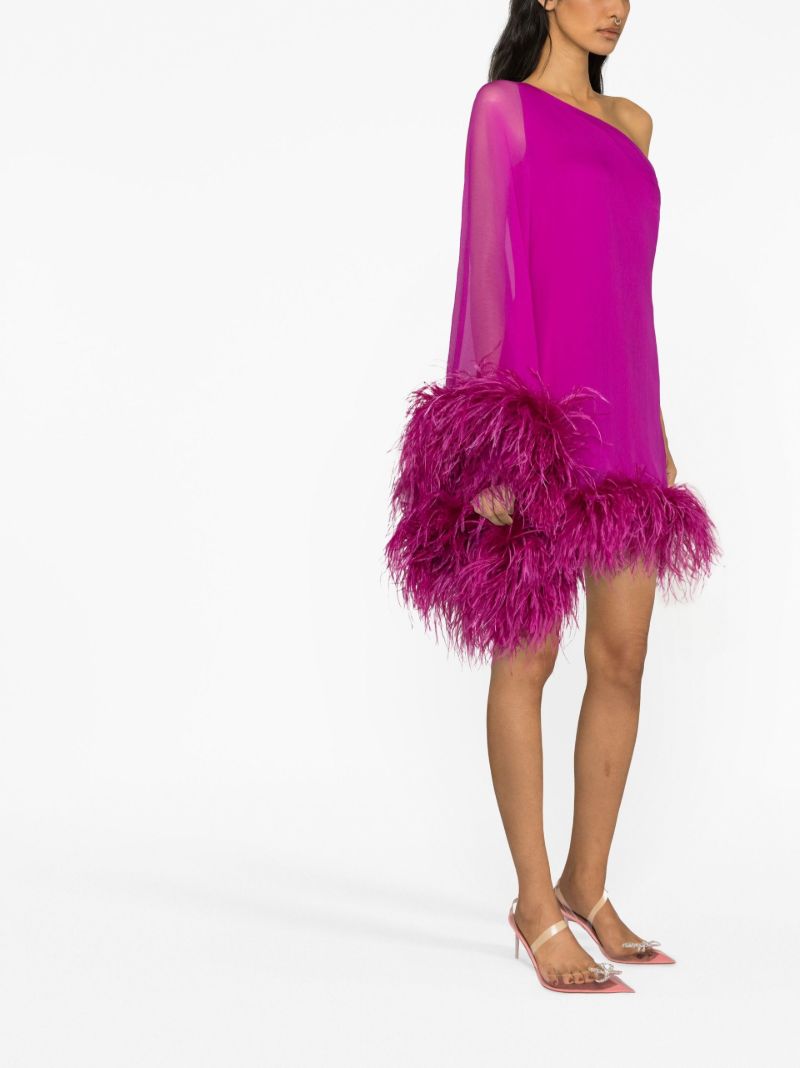 Pink Piccolo Ubud Feather-trim Mini Dress