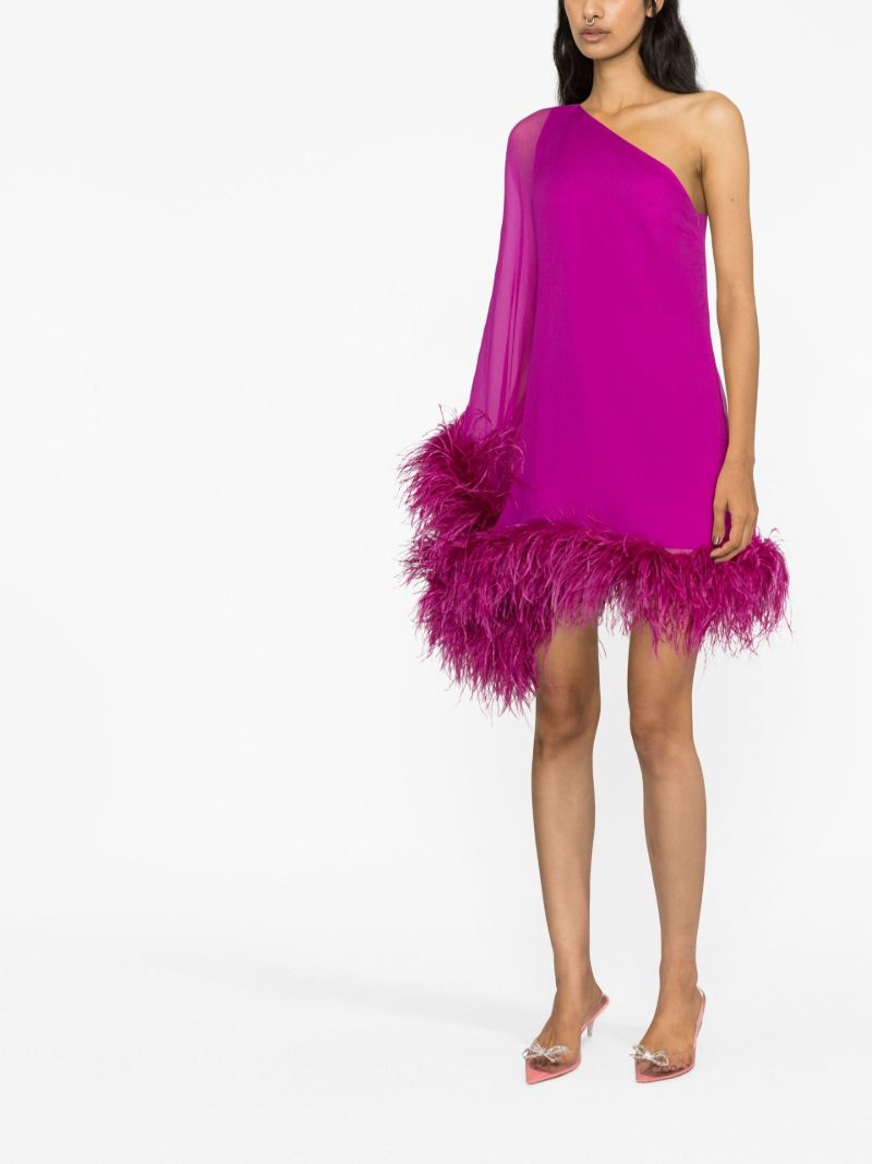Pink Piccolo Ubud Feather-trim Mini Dress