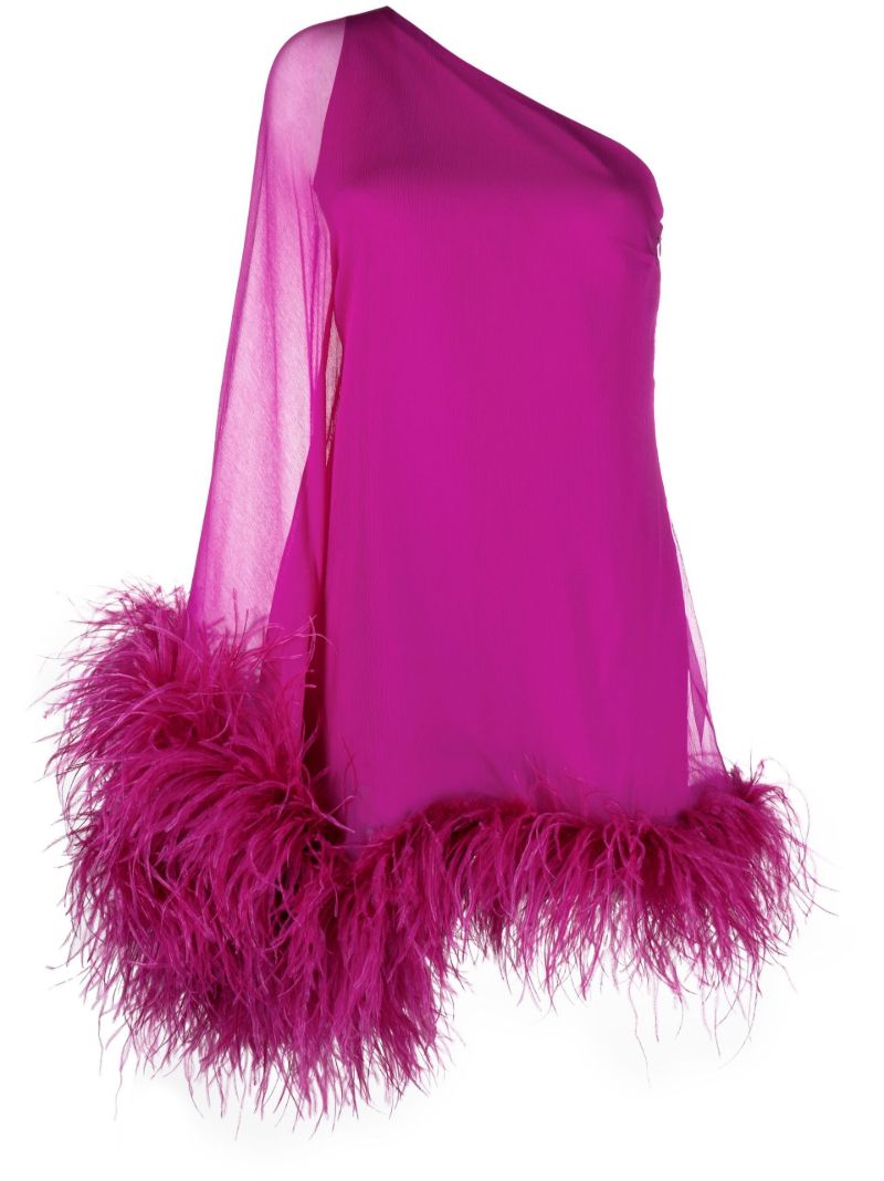 Pink Piccolo Ubud Feather-trim Mini Dress
