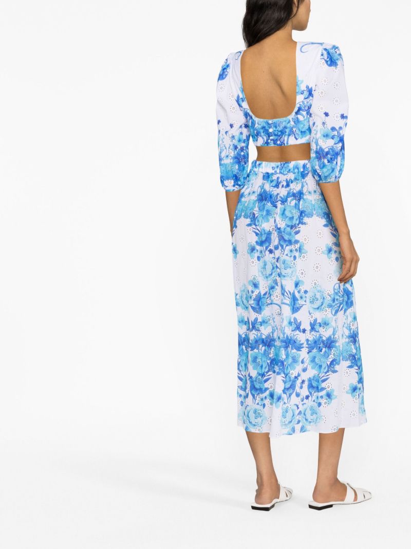 Blue Rhea Floral Print Cropped Blouse